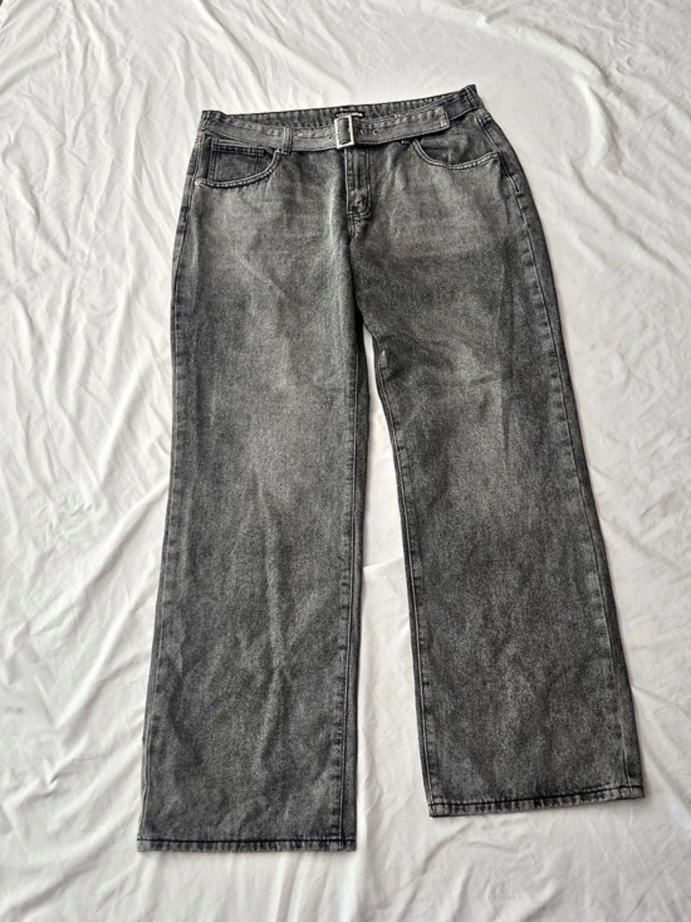 Fashion Nova Wide Leg High-Rise Jeans in Gray Belt Detail Sz XL NWT